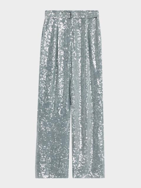 LAPOINTE Sequined Pleated Wide-Leg Belted Pants