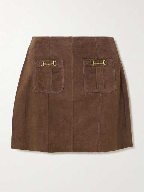 RIXO Wiley Embellished Paneled Suede Mini Skirt