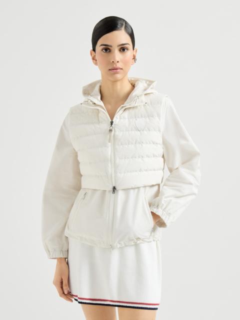Brunello Cucinelli Techno cotton taffeta outerwear jacket with detachable down vest, logo and monili