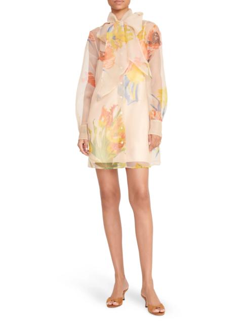 Maryn Floral Long Sleeve Organza Mini Shirtdress