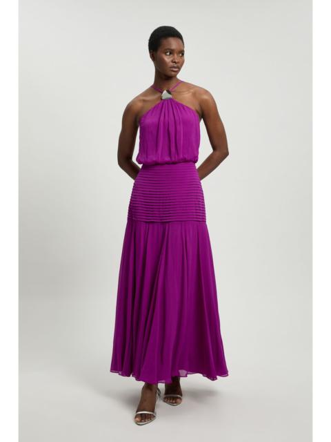 KAREN MILLEN Viscose Georgette Drop Hem Woven Halter Neck Maxi Dress