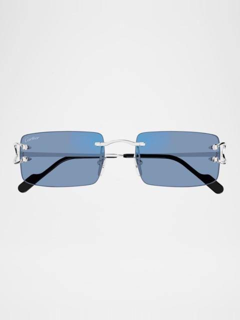 Cartier Men's Rimless Metal C-Hinge Rectangle Sunglasses