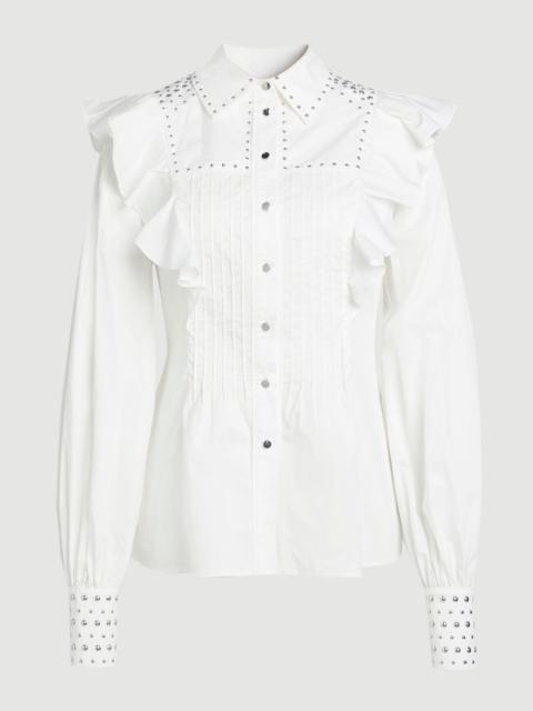 KAREN MILLEN Cotton Sateen Drama Sleeve Studded Woven Maxi Shirt