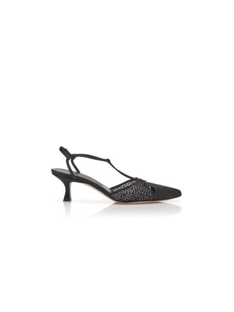 Manolo Blahnik Black Flocked Tulle T-Bar Pumps