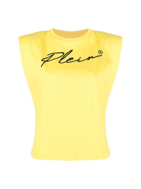 logo-print shoulder-pads tank top