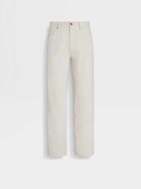 ZEGNA OFF WHITE COTTON AND HEMP ROCCIA JEANS