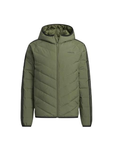 Men's adidas neo 3s Lw Down Jk Stay Warm Sports Hooded Down Jacket Dark Olive Green H45255