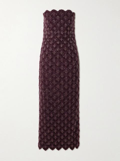 CLIO PEPPIATT Ariel Strapless Scalloped Embellished Satin Gown