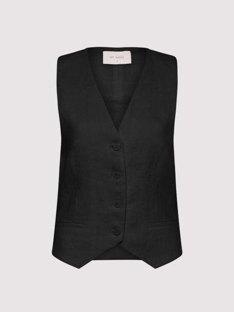 Tailored Linen Vest - Black