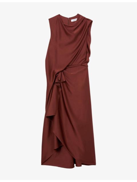 REISS Mabel Sleeveless Frill-Detail Satin Midi Dress