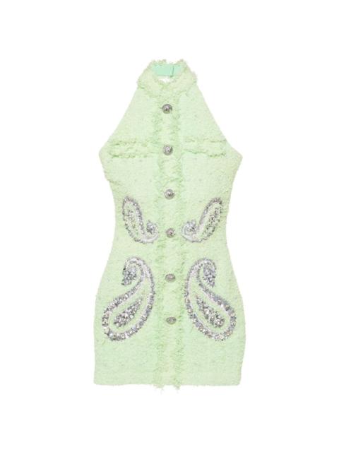Balmain paisley-embellished tweed mini dress