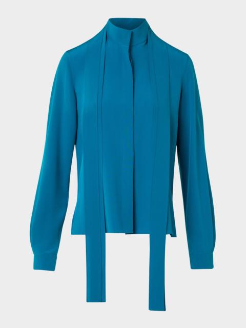 AKRIS Long-Sleeve Crepe Blouse with Detachable Scarf