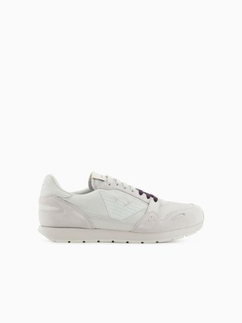 EMPORIO ARMANI Mesh sneakers with suede details and eagle patch