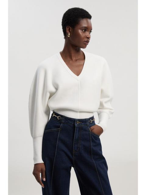 KAREN MILLEN Compact Wool Look V Neck Batwing Knit Jumper