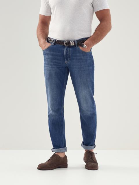 Lightweight denim traditional fit five-pocket trousers