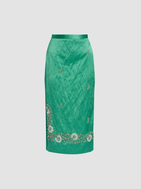 Erdem EMBELLISHED TEXTURED SATIN MIDI PENCIL SKIRT