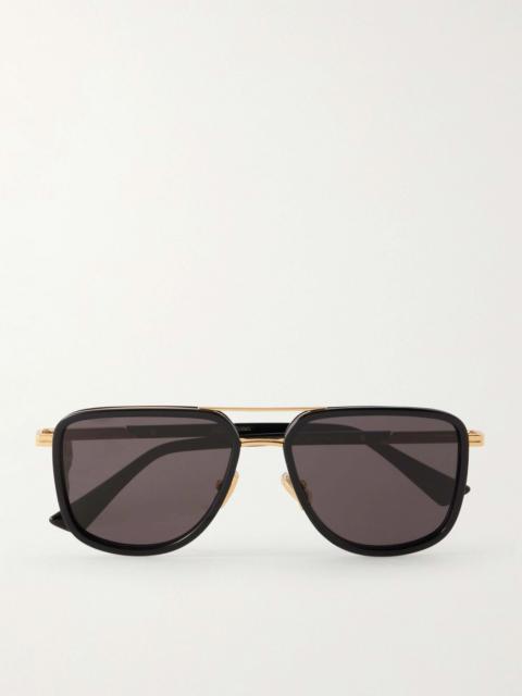 Bottega Veneta Double-Bridge Aviator-Style Acetate and Gold-Tone Metal Sunglasses Multi