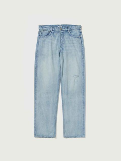 AURALEE FADED SELVEDGE LIGHT DENIM WIDE PANTS