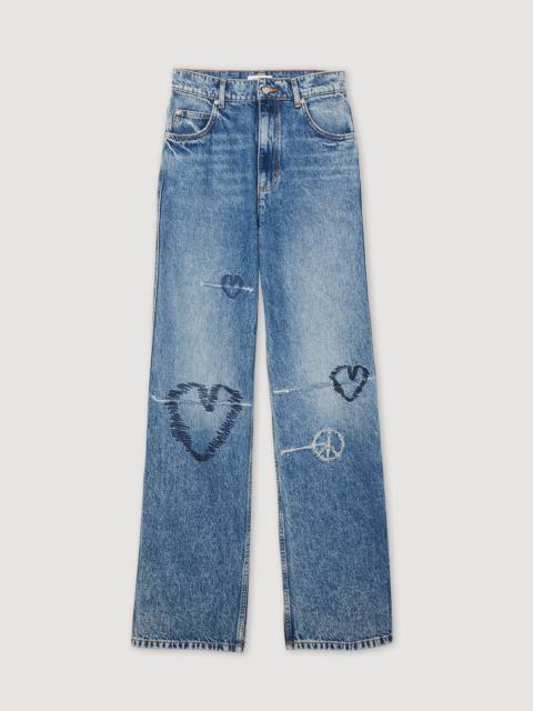 Sandro Straight-leg jeans with heart embroidery