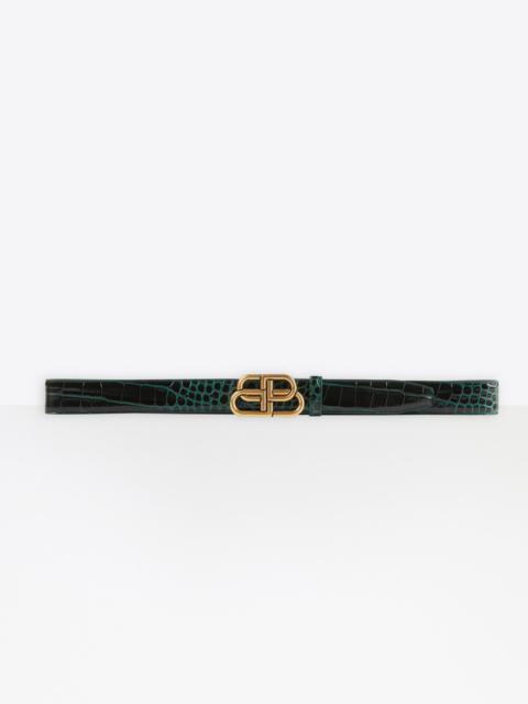 BALENCIAGA BB Large Belt in green forest shiny crocodile embossed leather (calfskin) aged-gold hardware (brass)