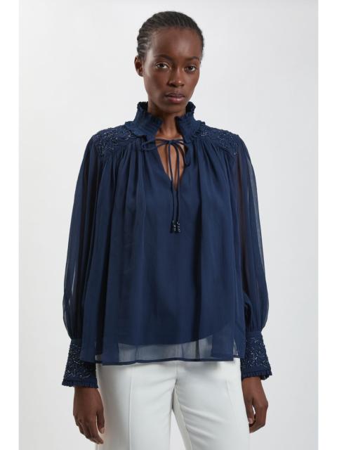 KAREN MILLEN Hand Embellished Georgette Blouse