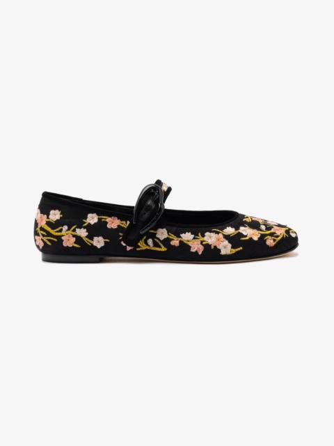 Larroudé Verona Ballet Flat In Black Sakura Printed Fabric