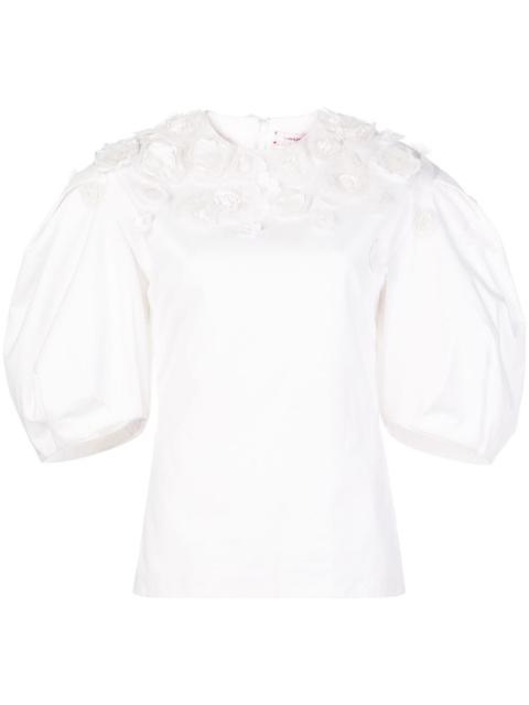 CAROLINA HERRERA floral appliquÃ©s puff sleeve blouse
