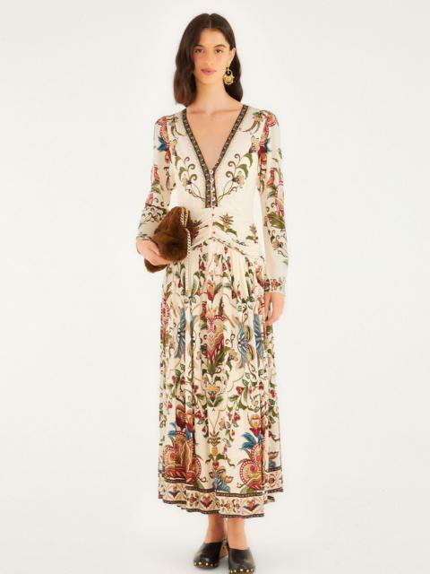 FARM RIO Cream Majestic Hearts Long Sleeve Midi Dress