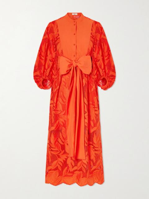 Erdem Bow-detailed Embroidered Poplin And Lace Midi Dress