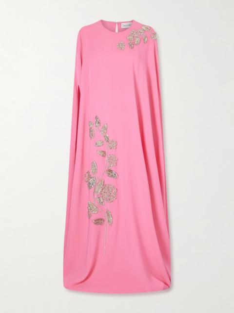 Oscar de la Renta Cape-effect Embellished Silk-blend Gown