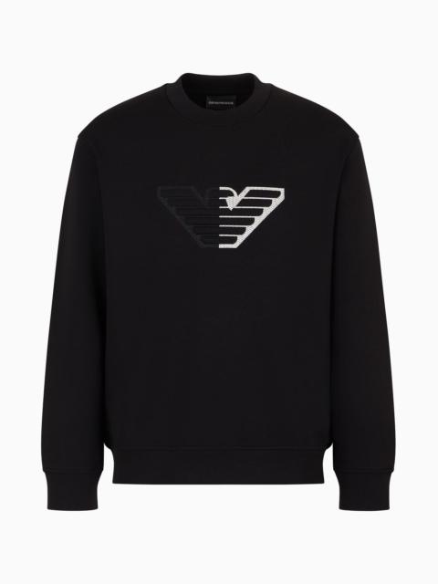 EMPORIO ARMANI Double-jersey sweatshirt with embossed oversized eagle on a chevron background