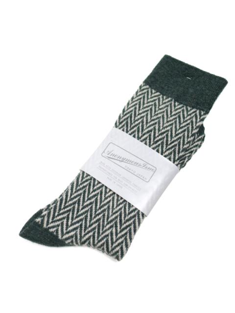 ANONYMOUSISM Wool Herringbone Crew Sock Green