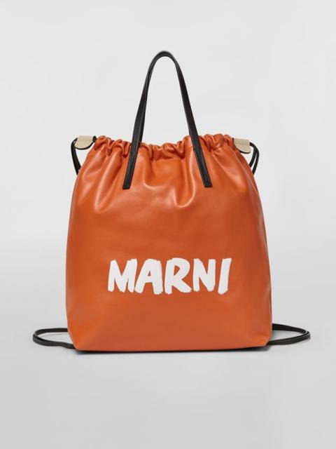 Marni ORANGE AND BEIGE GUSSET BACKPACK BAG IN SMOOTH LEATHER