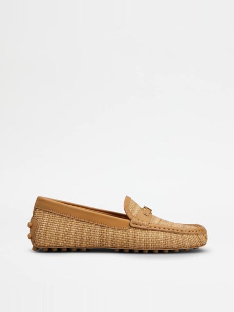 Tod's GOMMINO LOAFERS IN RAFFIA AND LEATHER - BROWN, BEIGE