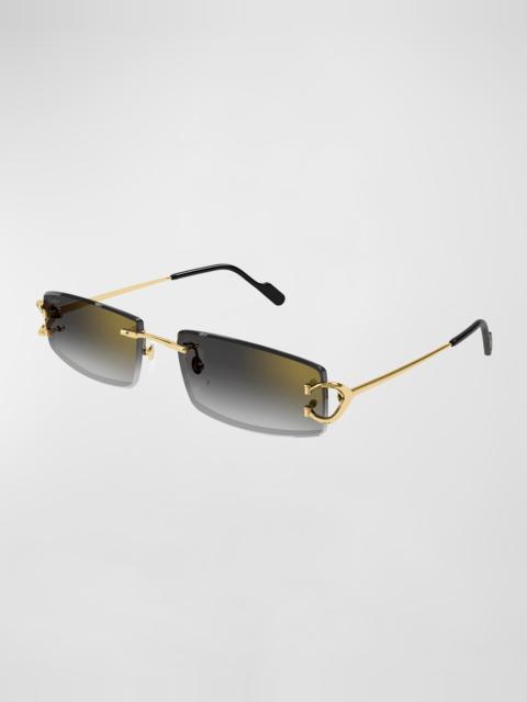 Cartier Men's Rimless Metal Rectangle Sunglasses