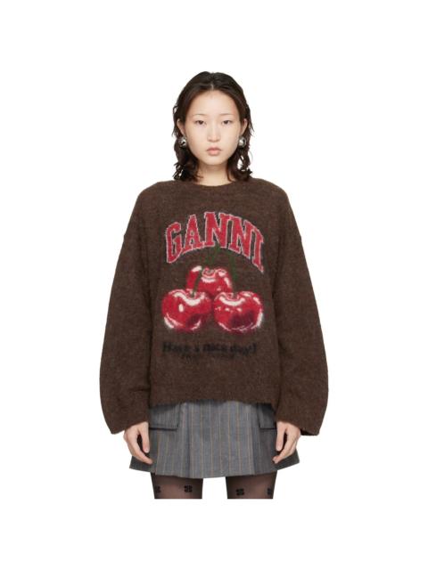 GANNI Brown Brushed Alpaca Graphic Oversized Sweater