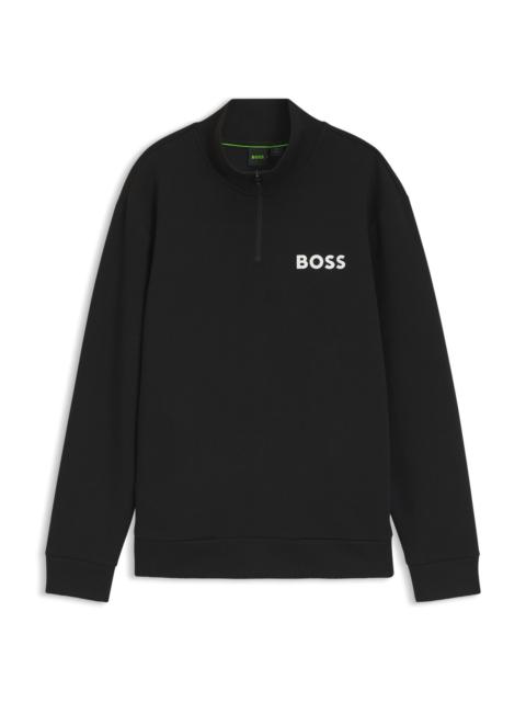 BOSS ZIPPER NECK SWEATSHIRT IN STRETCH INTERLOCK FABRIC