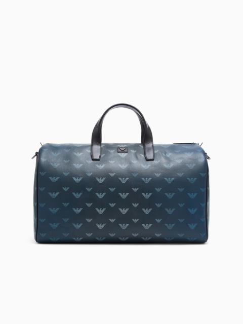 EMPORIO ARMANI COATED CANVAS BAULETTO BAG WITH ALL-OVER EAGLE