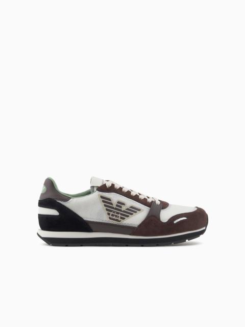 EMPORIO ARMANI Mesh sneakers with suede details and eagle patch