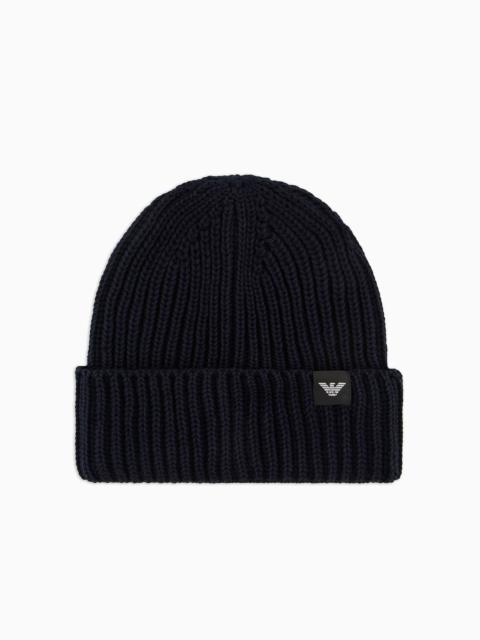 EMPORIO ARMANI Fisherman’s rib virgin wool-blend beanie