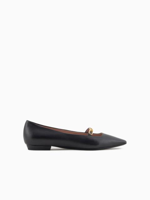 EMPORIO ARMANI Nappa-leather pointed-toe ballerinas with eagle plate