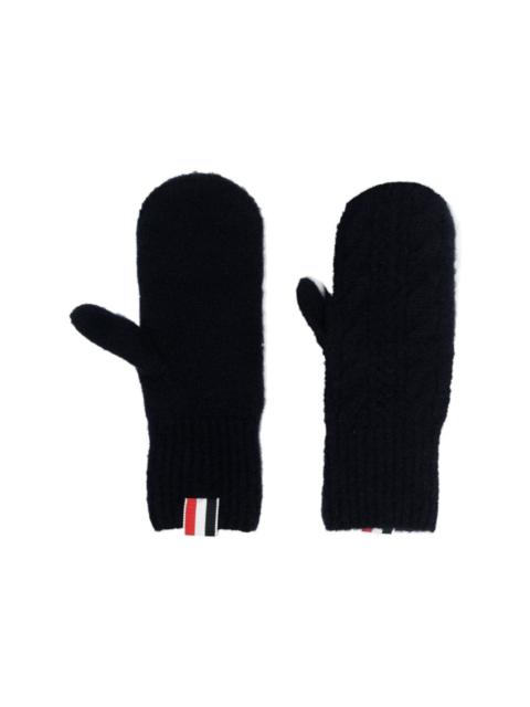 4-Bar stripe cable-knit gloves
