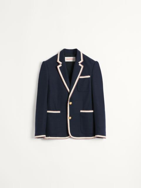 Valentino SINGLE-BREASTED JERSEY COTTON JACKET WITH TORCHON PIPING