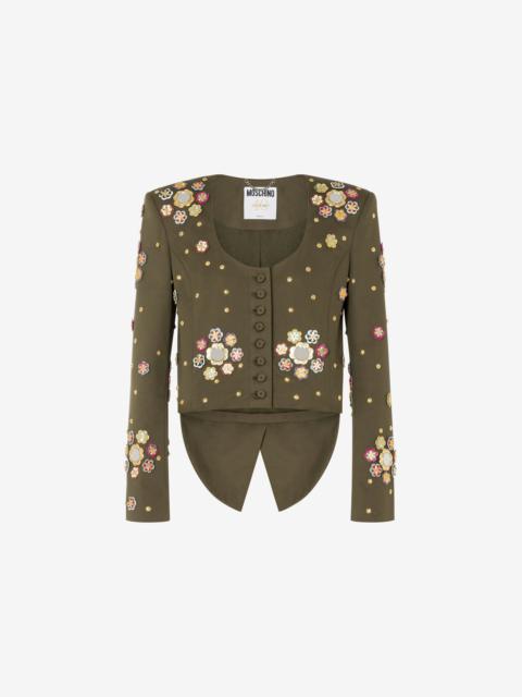 FLOWERS COTTON CANVAS CROPPED JACKET