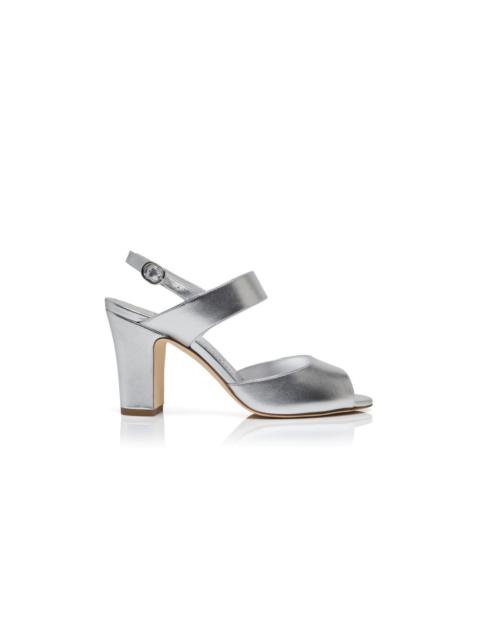 Manolo Blahnik Silver Nappa Leather Slingback Sandals