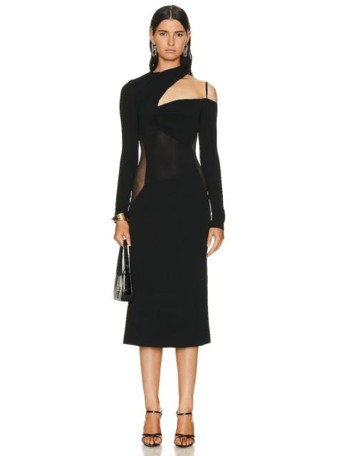 Gathered Asymmetrical Long Sleeve Midi Dress