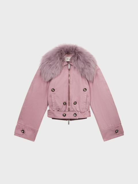 Blumarine CANVAS BOMBER JACKET WITH FUR