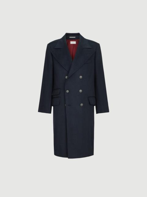 Brunello Cucinelli Cashmere chevron flannel one-and-a half breasted coat with peak lapels and metal buttons