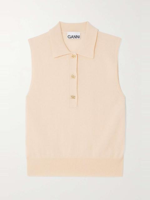 Button-embellished merino wool and cashmere-blend vest