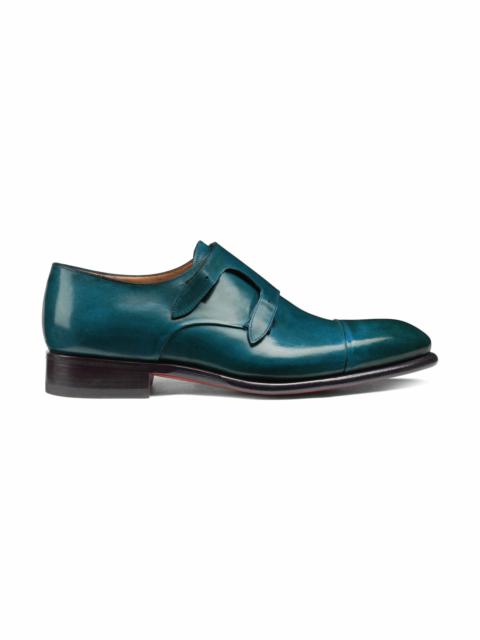 Men's dark blue-green leather double-buckle shoe